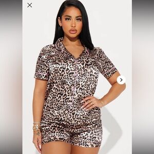 Fashion Nova Leopard Print Satin Pajama Set
